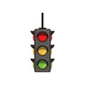 Semaphore with vertical arrangement of signals. Flat vector traffic light with red, yellow and green lamps. Signaling Royalty Free Stock Photo