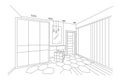 Three dimensional sketch of a modern bedroom