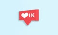Social network icon in red, one thousand likes, with a heart and the text `1K` in white, on a blue background. Royalty Free Stock Photo