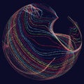 Three-dimensional sphere composed of multicolored curves. Royalty Free Stock Photo