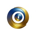 A three-dimensional spiral logo featuring interlocking metallic bands in blue and gold. Royalty Free Stock Photo