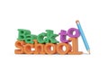 Three-dimensional text `back to school` with a pencil isolated on white background. Royalty Free Stock Photo