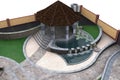 Aerial view of two-tiered patio pond features, 3d rendering Royalty Free Stock Photo