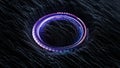 Three dimensional wave vibrations and purple glowing ring 3D render