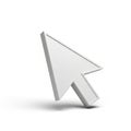 A white 3D rendered computer mouse cursor arrow icon casting a soft shadow on a white background Royalty Free Stock Photo