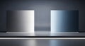 Three dimensional white geometric shapes aligned on reflective surface product presentation and event stage Royalty Free Stock Photo