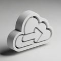 3D White Cloud Icon with Incoming and Outgoing Arrows on a Light Gray Background technology Royalty Free Stock Photo