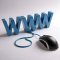 Three dimensional WWW letters connected to computer mouse on white background. Royalty Free Stock Photo