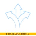 Three direction arrow icon. Line doodle sketch. Editable stroke icon