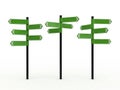 Three directional signposts isolated on white background Royalty Free Stock Photo