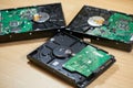 Three disassembled SATA hard disk drives Royalty Free Stock Photo