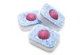 Three dishwasher tabs isolated on white background Royalty Free Stock Photo