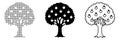 Tree in Three Artistic Styles Solid Silhouette, Halftone Dot Matrix, and Outline Drawing Royalty Free Stock Photo
