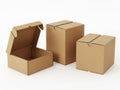 Collection of three different sizes of brown cardboard boxes isolated on white background Royalty Free Stock Photo