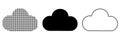Three distinct cloud icons showcasing different design styles including dotted, solid, and outline representations Royalty Free Stock Photo