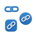 Three 3D Blue Icons Featuring White Link Chain Symbols on White Background connection Royalty Free Stock Photo