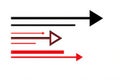 Three distinct directional arrows in black and red hues indicating forward movement isolated on white background Royalty Free Stock Photo