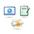 Collection of icons representing online learning video quiz and graduation certificate isolated on white background Royalty Free Stock Photo