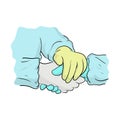 Three doctors handshake as partnership to fight against Covid-19 virus vector illustration sketch doodle hand drawn isolated on Royalty Free Stock Photo