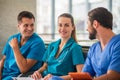 Three doctors having an changeover and feeling good Royalty Free Stock Photo
