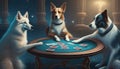 Three dogs playing poker