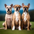 Three dogs sitting on grass. Royalty Free Stock Photo