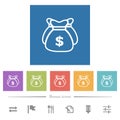 Three Dollar bags outline flat white icons in square backgrounds Royalty Free Stock Photo