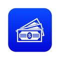 Three dollar bills icon digital blue