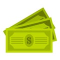 Three dollar bills icon, flat style