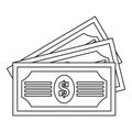 Three dollar bills icon, outline style