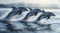 Three Dolphins Leap from Ocean Waves Royalty Free Stock Photo