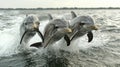 Three Dolphins Leap from Ocean Waves Royalty Free Stock Photo