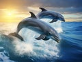 Ai Generated illustration Wildlife Concept of Three Dolphins Royalty Free Stock Photo