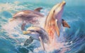 Three of the dolphins swim in the sea Royalty Free Stock Photo