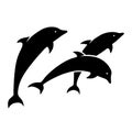 Three dolphins. Vector black silhouettes. Royalty Free Stock Photo