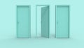 Three door Blue opened stands between two closed Minimal idea space room and creative Background