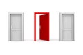 Three Doors - Grey and Red - Two Closed, One Open