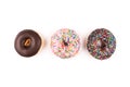 Three doughnuts isolated on white Royalty Free Stock Photo