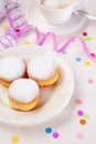 Three doughnuts on plate Royalty Free Stock Photo