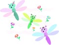Three Dragonflies with Flowers Royalty Free Stock Photo