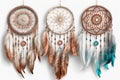 Three Dream catchers boho chic ethnic on white background