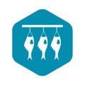 Three dried fish hanging on a rope icon