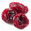Three Dried Red Cranberries Close Up on a Seamless White Background Macro Studio Shot Royalty Free Stock Photo