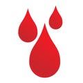 Three drops liquid of red blood shape sign. Vector illustration flat icon of medical health tests and blood sampling