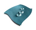 Three drops on technological waterproof and breathable fabric close-up isolated on white background Royalty Free Stock Photo