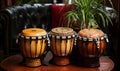 Three Drums on Wooden Table Royalty Free Stock Photo