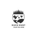 three duck hunt tree logo line art emblem vector template design