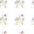 Three ducks in a tub, whimsical, seamless repeat pattern, vector Royalty Free Stock Photo