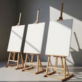 Three easels with blank canvases isolated on white background Royalty Free Stock Photo