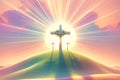 Three Easter Crosses Salvation Sacrifice Crucifixion Jesus Thieves Sunday Risen Morning Sunrise AI Generated Royalty Free Stock Photo